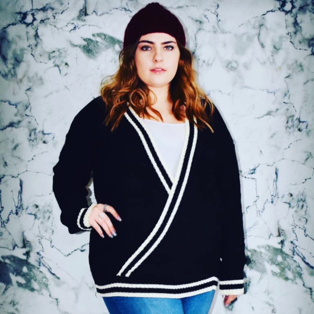 Navy and White Varsity Sweater